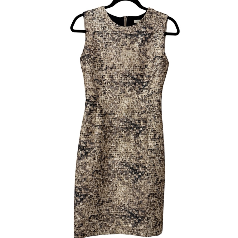 O'2nd Tan Gold Sheath‎ Dress Crew Neck Sleeveless Sz 4